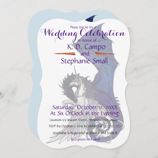 Unicorn Wedding Celebration Invitation Dragon Red Kaart (Voorkant / Achterkant)