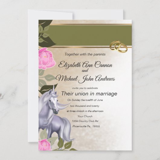 Unicorn Wedding Invite Kaart (Voorkant)