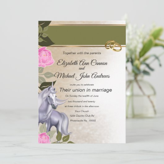 Unicorn Wedding Invite Kaart (Staand voorkant)