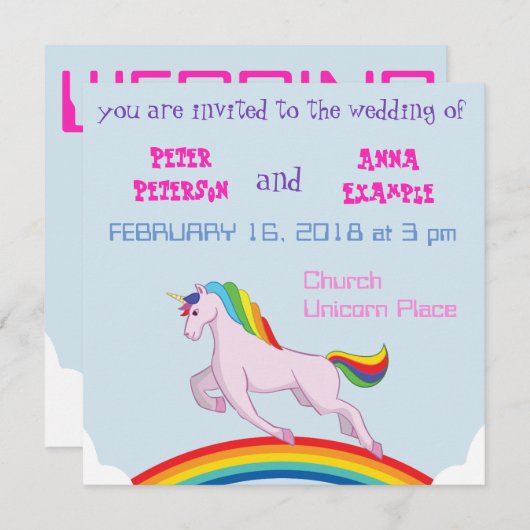Unicorn Wedding Uitnodiging (Voorkant / Achterkant)