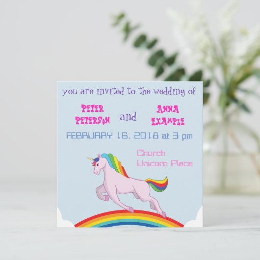 Unicorn Wedding Uitnodiging (Staand voorkant)