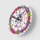 Unicorn Whimsical Folk Art Girl Ronde Klok (Hoek)