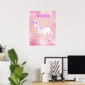 Unicorn Whimsical Girls Magical Pink Cute Poster (Thuiskantoor)