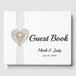 Unicorn White Lace Ribbon Wedding Guestbook Gastenboek