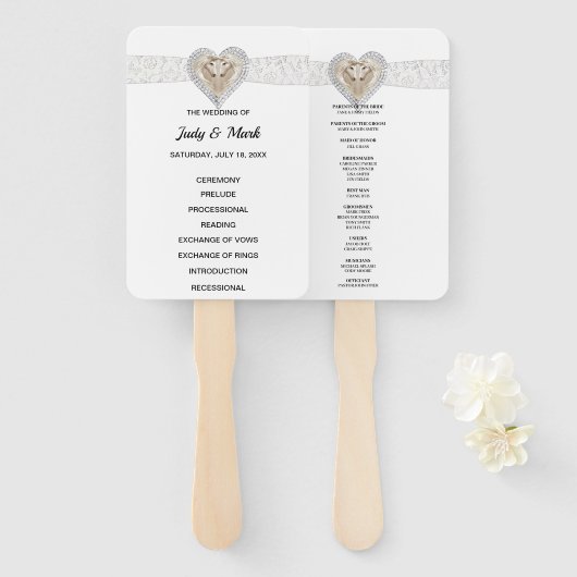 Unicorn White Lace Wedding Program Fans Handwaaier (Voorkant en achterkant)