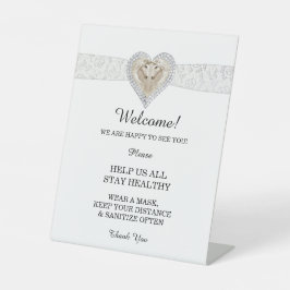 Unicorn White Lace Wedding Safety Reclamebord Met Voetstuk