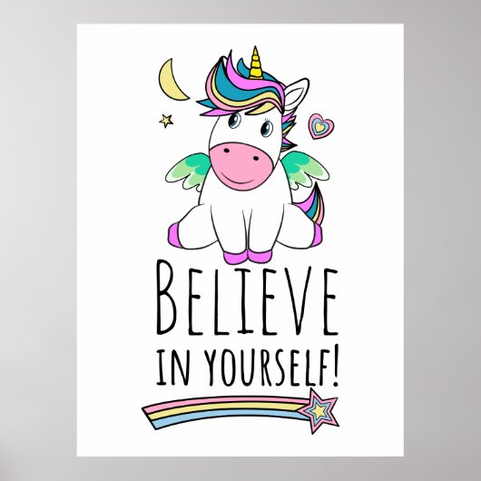 Unicorn wil op de maan en sterren poster (Voorkant)