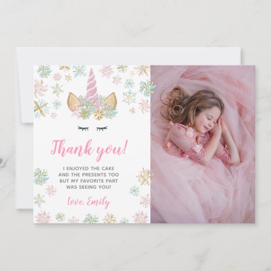 Unicorn Winter Birthday Bedankt voor je foto Kaart (Voorkant)