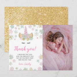 Unicorn Winter Birthday Bedankt voor je foto Kaart