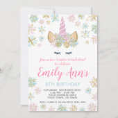 Unicorn Winter Birthday Uitnodiging (Voorkant)