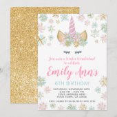 Unicorn Winter Birthday Uitnodiging (Voorkant / Achterkant)