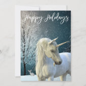 Unicorn Winter Scene Snow Prettige feestdagen Feestdagenkaart (Voorkant)