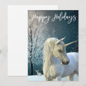 Unicorn Winter Scene Snow Prettige feestdagen Feestdagenkaart (Voorkant / Achterkant)