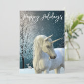 Unicorn Winter Scene Snow Prettige feestdagen Feestdagenkaart (Staand voorkant)
