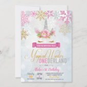 Unicorn Winter Wonderland Birthday Uitnodiging (Voorkant)