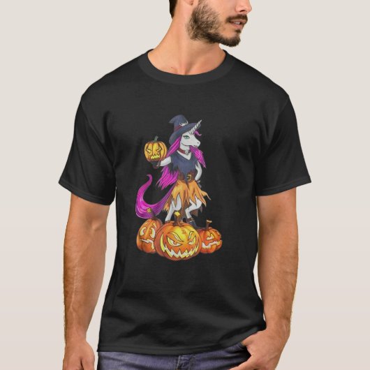 Unicorn Witch Spooky Pumpkin Halloween T-shirt (Voorkant)