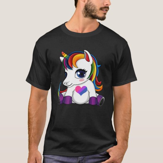 Unicorn with Bisexual Flag Heart  Bisexual Flag T-shirt (Voorkant)