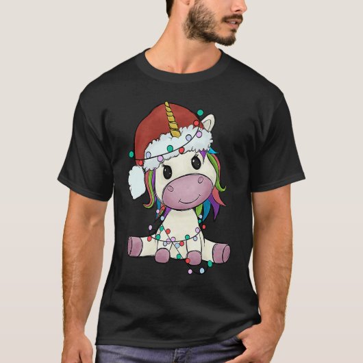 Unicorn with Christmas hat unicorn girl T-shirt (Voorkant)
