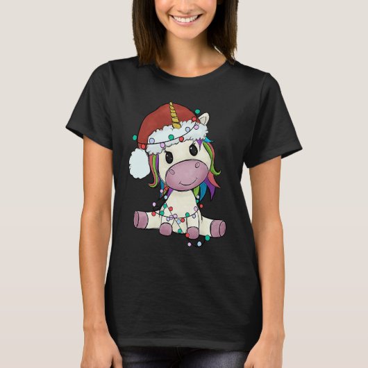 Unicorn with Christmas hat unicorn girl T-shirt (Voorkant)