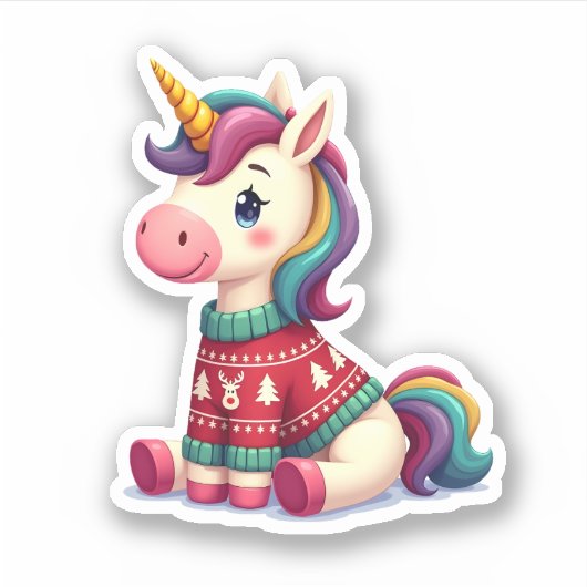Unicorn with Christmas Sweater Unicorn Girls Chris Sticker (Voorkant)