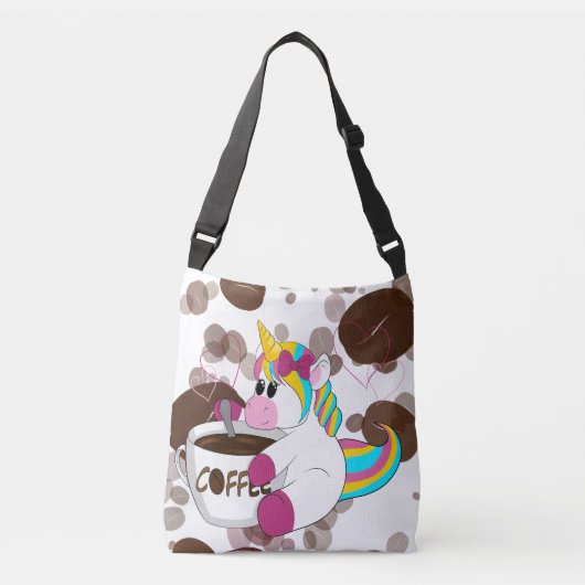 Unicorn with Coffee  Crossbody Tas (Voorkant)