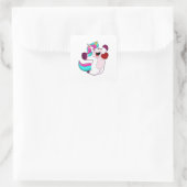 Unicorn with Heart Vierkante Sticker (Tas)