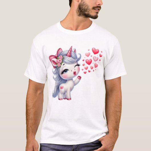 Unicorn with Hearts – Kawaii Love Unicorn T-shirt (Voorkant)
