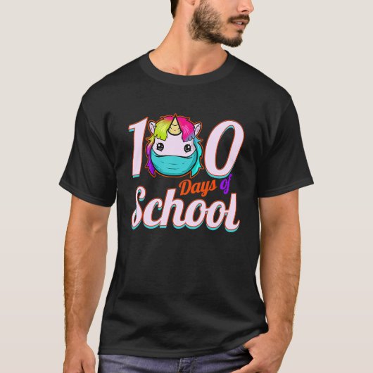 Unicorn With Mask For 100 Days Of School T-shirt (Voorkant)