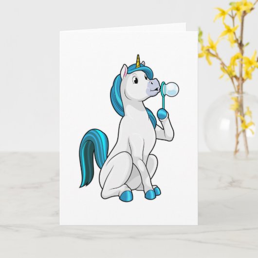 Unicorn with Soap bubbles Kaart (Gele Bloem)