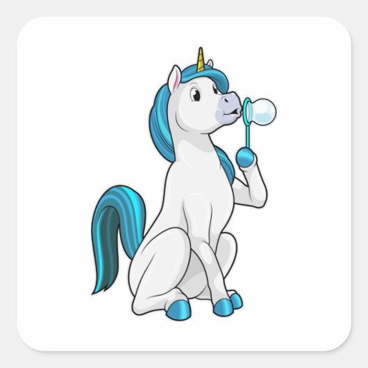 Unicorn with Soap bubbles Vierkante Sticker (Voorkant)