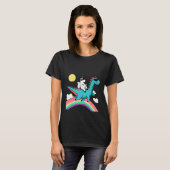 unicorn with sunglasses riding a dinosaur and rain t-shirt (Voorkant volledig)