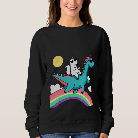 unicorn with sunglasses riding a dinosaur and rain trui (Voorkant)