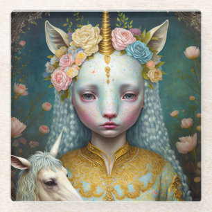 Unicorn Woman Fantasy Art Glazen Onderzetter
