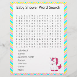 Unicorn Word Search Baby shower Game