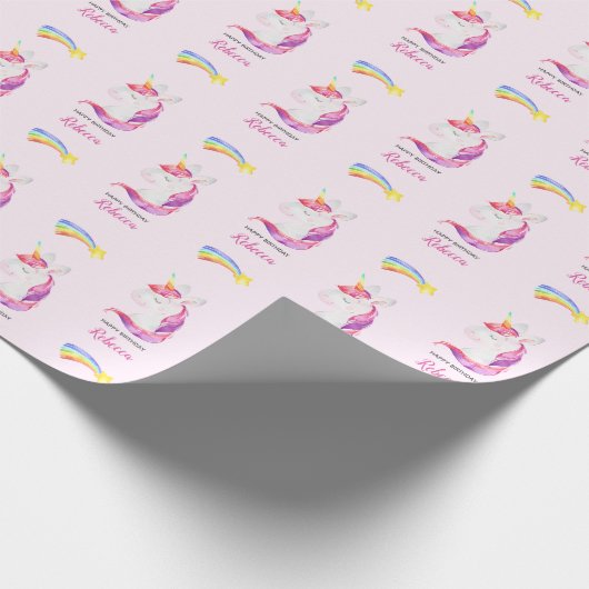 Unicorn Wrapping Paper (Waterverf regenboog) Cadeaupapier (Hoek)