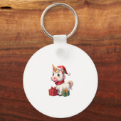 Unicorn Xmas Decoration Santa Unicorn Christmas T- Sleutelhanger (Voorkant)