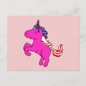 Unicorn Yarrow Pink Patriotic USA Flag Mane Art Briefkaart (Voorkant)