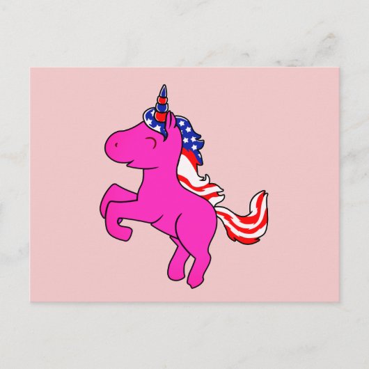 Unicorn Yarrow Pink Patriotic USA Flag Mane Art Briefkaart (Voorkant)