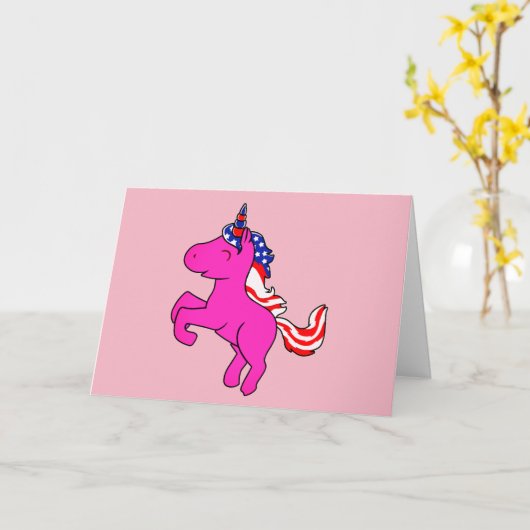 Unicorn Yarrow Pink Patriotic USA Flag Mane Art Kaart (Gele Bloem)