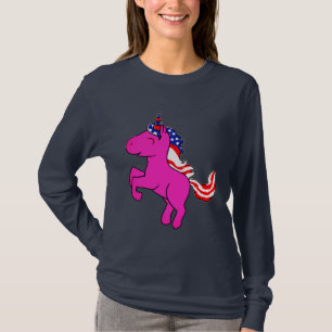 Unicorn Yarrow Pink Patriotic USA Flag Mane Art T-shirt