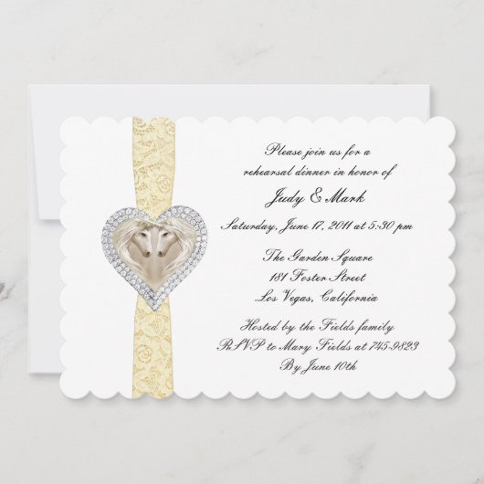 Unicorn Yellow Lace Rehearsal Dinner Invitation Kaart (Voorkant)