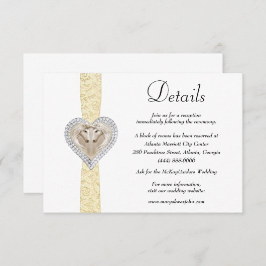 Unicorn Yellow Lace Wedding Details Informatiekaartje (Voorkant / Achterkant)