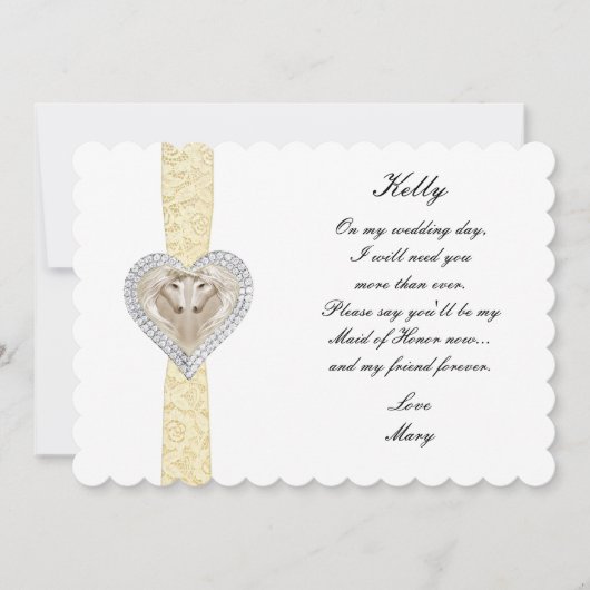 Unicorn Yellow Lace Wedding Maid of Honor Kaart (Voorkant)