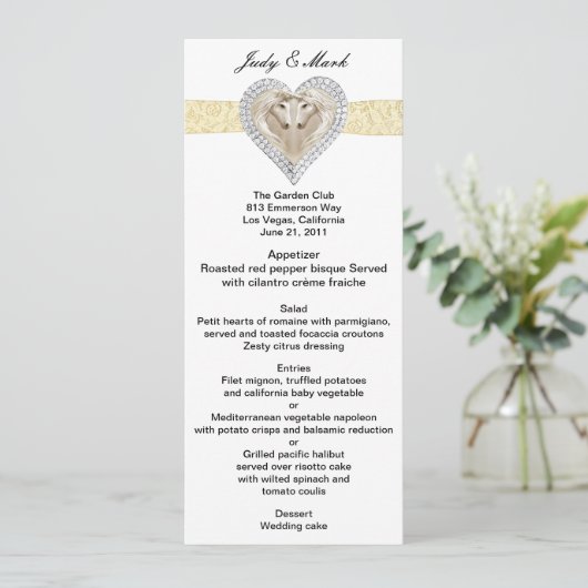 Unicorn Yellow Lace Wedding Menu Kaart (Staand voorkant)