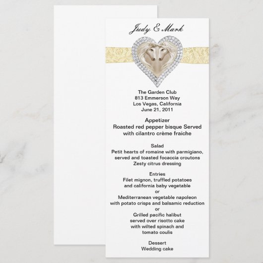 Unicorn Yellow Lace Wedding Menu Kaart (Voorkant / Achterkant)