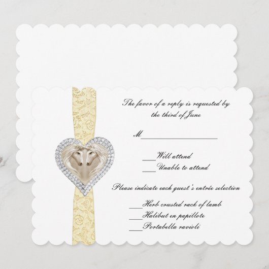 Unicorn Yellow Lace Wedding Response Kaart (Voorkant / Achterkant)