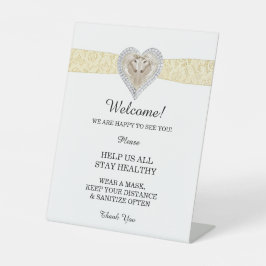 Unicorn Yellow Lace Wedding Safety Reclamebord Met Voetstuk