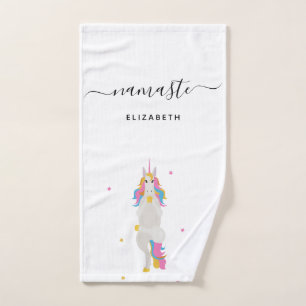 Unicorn yoga doet een leuke leuke naam voor de naa handdoek