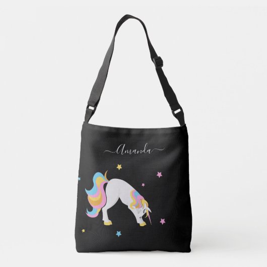 Unicorn yoga maakt zwarte naam leuk schattig crossbody tas (Achterkant)