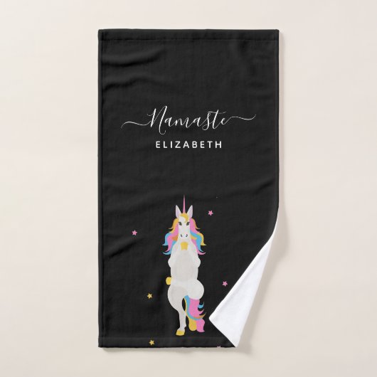 Unicorn yoga poseert leuk zwart Namaste naam Bad Handdoek (Handdoek)
